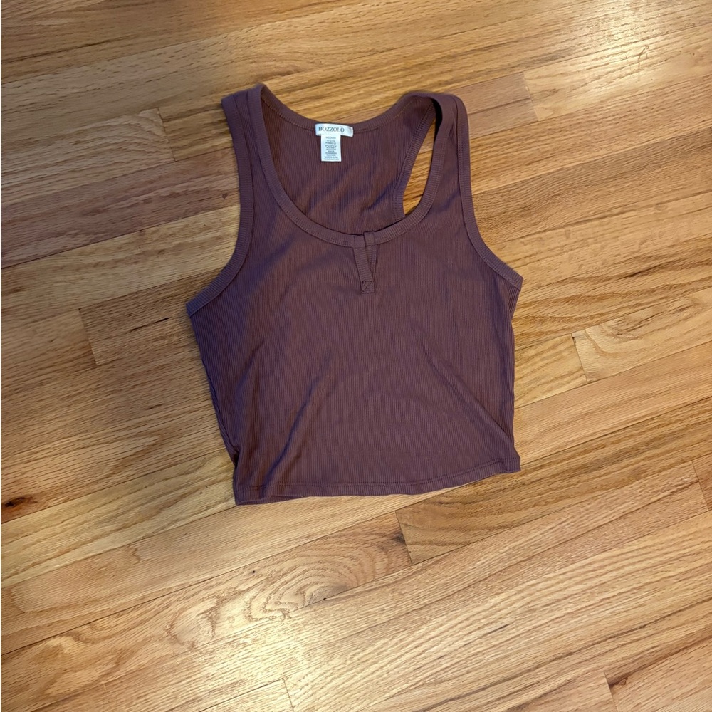 Brown Ribbed Racerback Cropped Tank Top